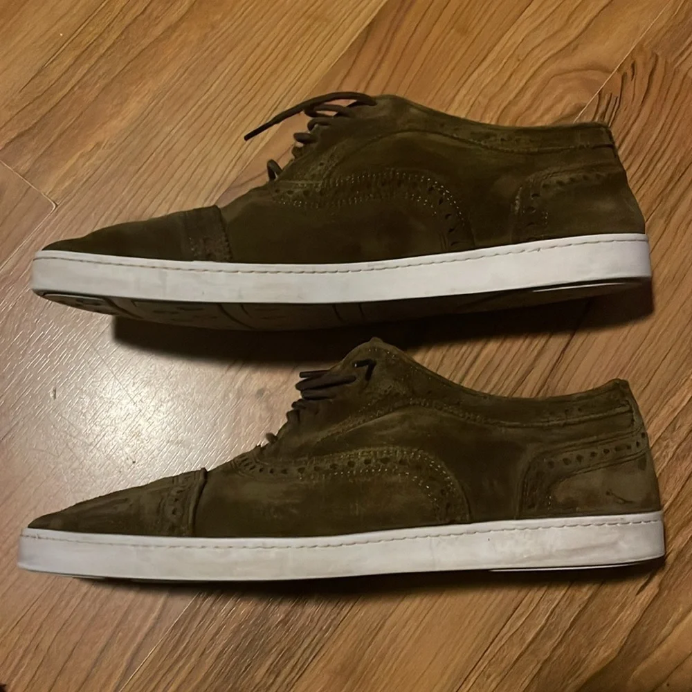 Allen Edmonds Men's Strand Cap Toe Olive Suede Oxford Sneaker Size 8